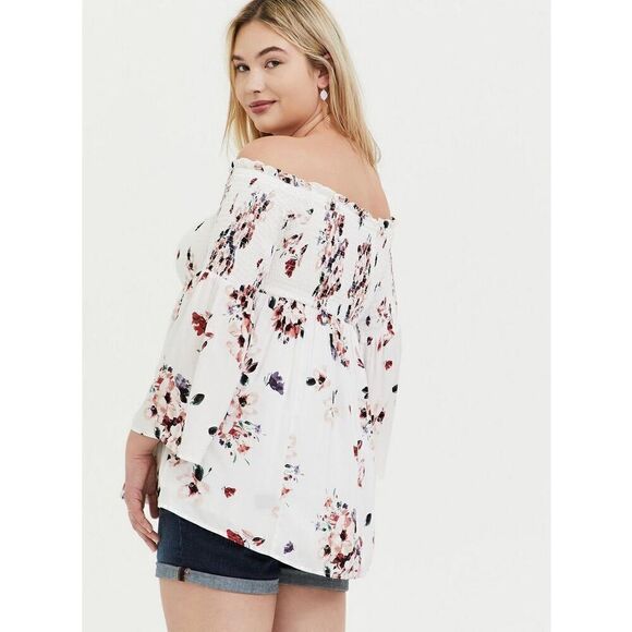 Torrid Modal Lace-up Smocked Off-Shoulder Top Size 2X - Picture 2 of 10